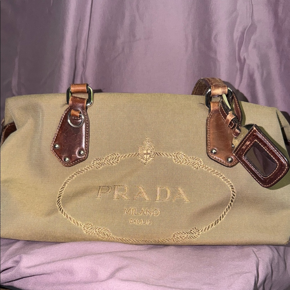 Prada Milano Logo Jacquard Bauletto Bag